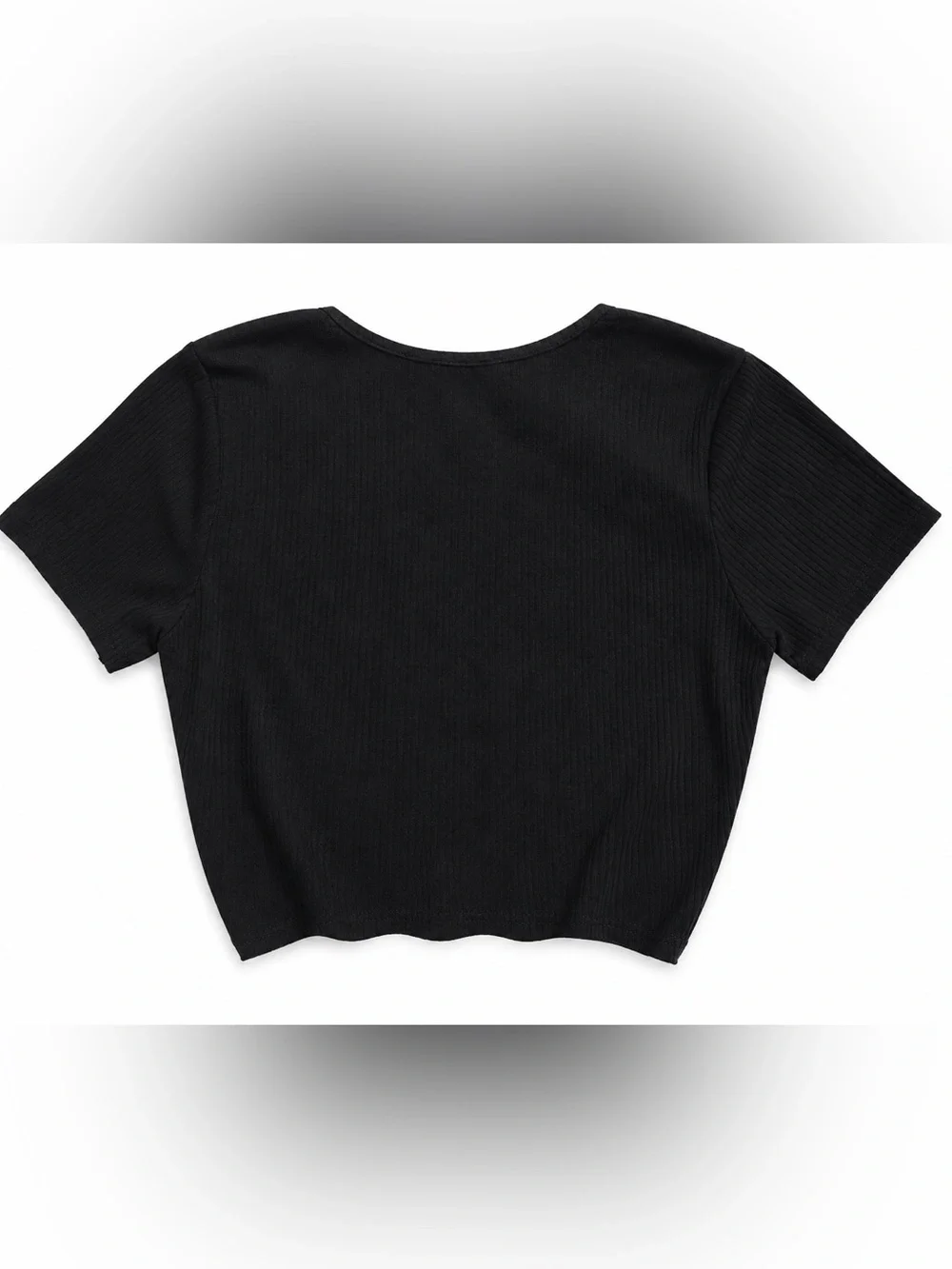 Amazon Black Ribbed Ruched V-Neck Crop Top - Picture 2 of 3